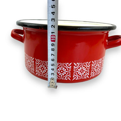 Enamel Double Handle Cooking Pot red, black and white