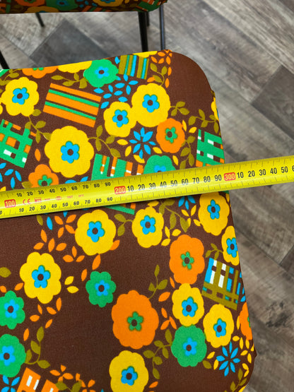 Retro flower pattern pair of stools black steel legs