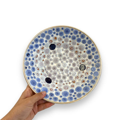 Mosaic Stone Decorative Bowl with Blue and Earth-Tone Pattern