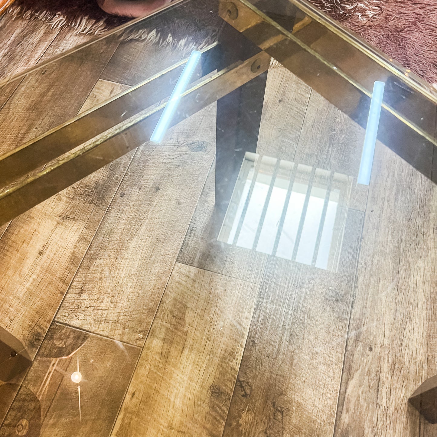 Brass and wood side table