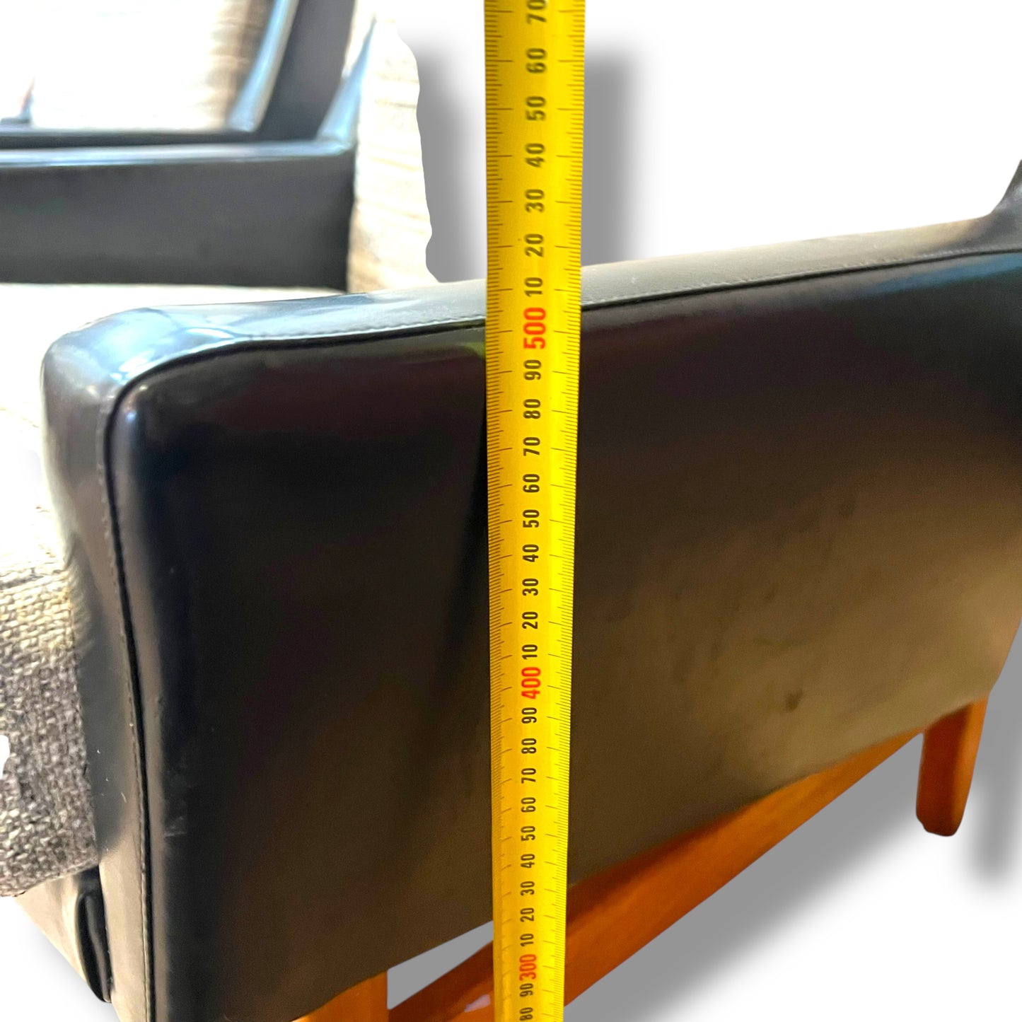 Fler ‘Flerclub’ High Back Armchair – Mid-Century Modern, Vinyl & Striped Fabric, Teak Base