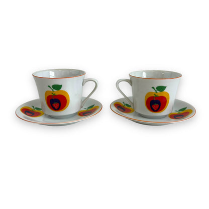Strawberry & Apple design teacup set of 2
