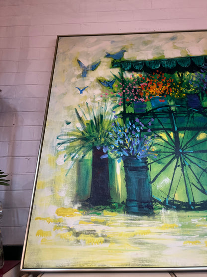 Large Lee Reynolds “Flower Cart” Framed Oil Painting
