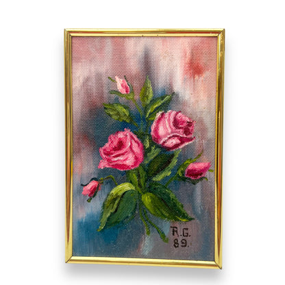 Rose Painting in Brass Frame