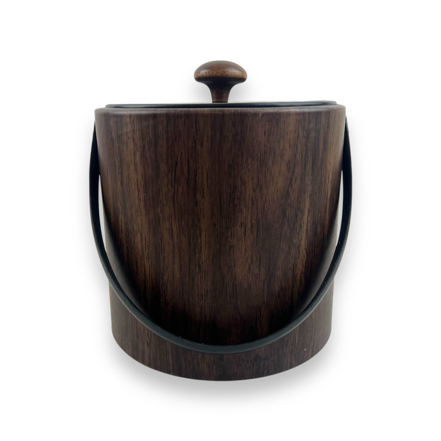 Irvinware USA Made MCM Faux Plastic Vinyl Wood Grain Lidded Ice Bucket