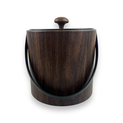 Irvinware USA Made MCM Faux Plastic Vinyl Wood Grain Lidded Ice Bucket