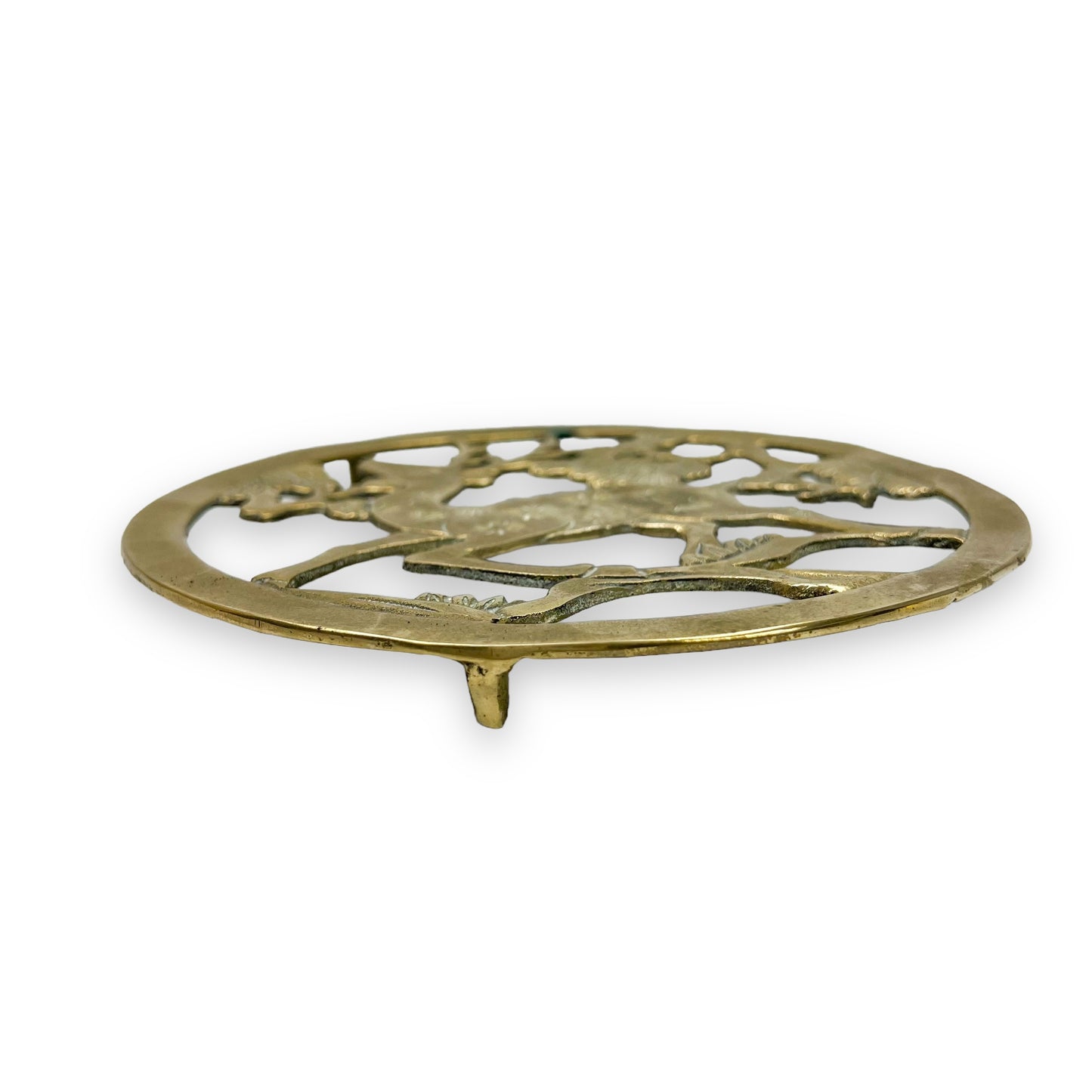 Round Brass Deer Trivet