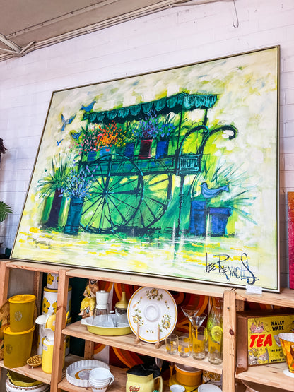 Large Lee Reynolds “Flower Cart” Framed Oil Painting