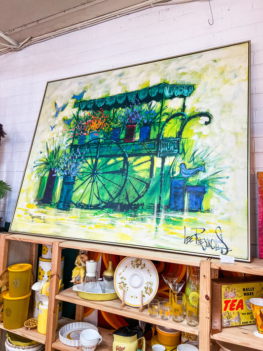 Large Lee Reynolds “Flower Cart” Framed Oil Painting