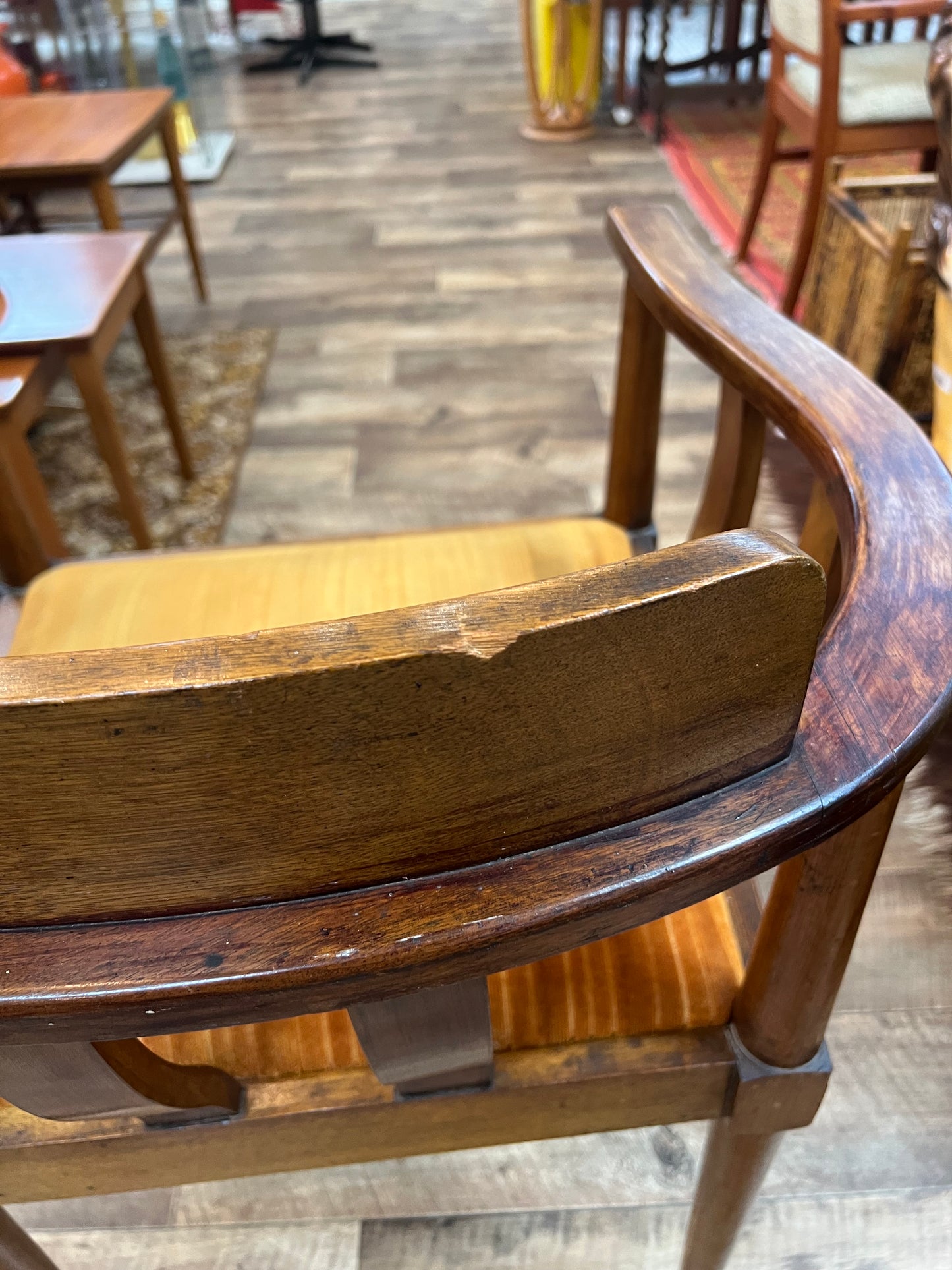 Timber Barrel Back Armchair with Mustard Velvet Seat