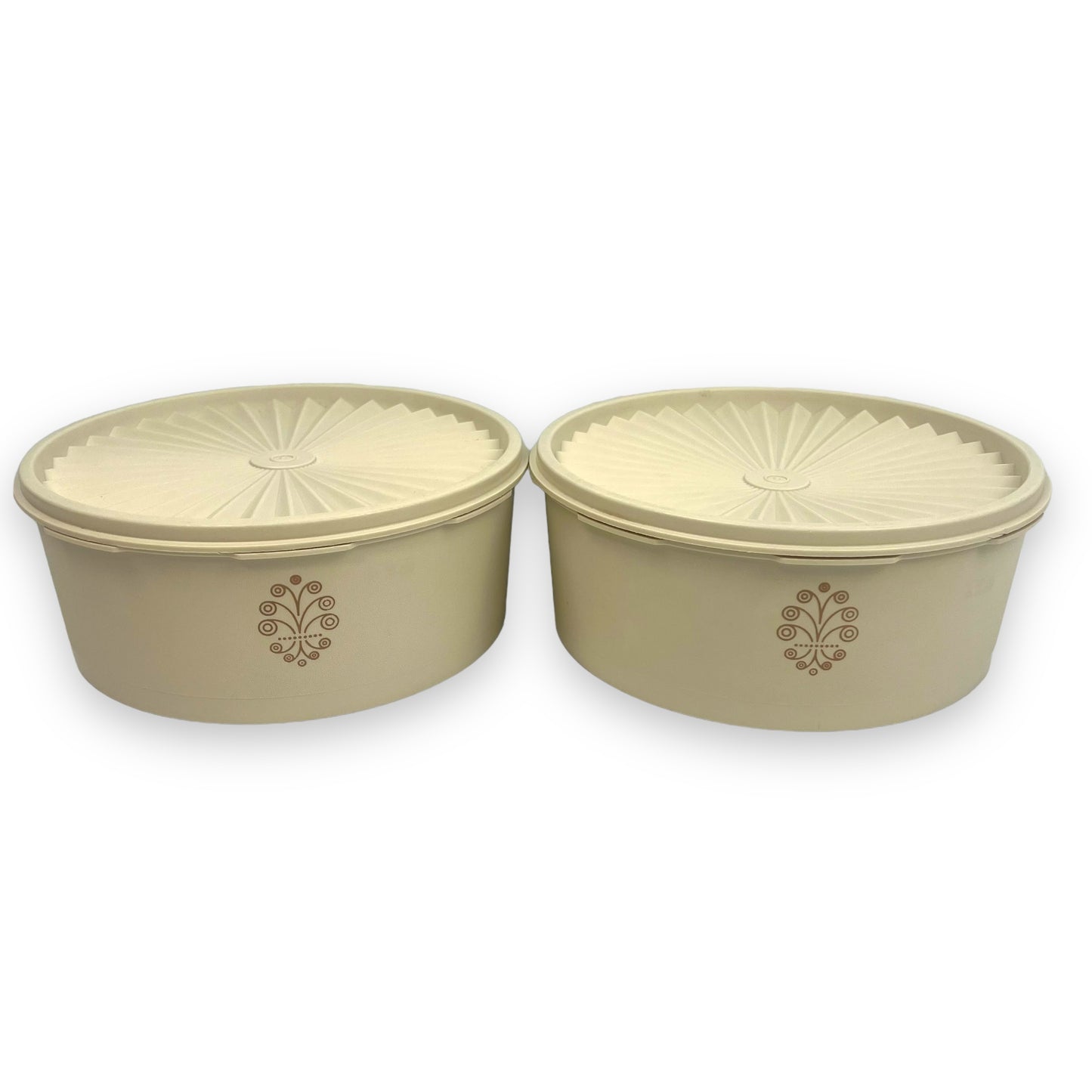 Cream round Tupperware storage container set of 2 - Made in Australia