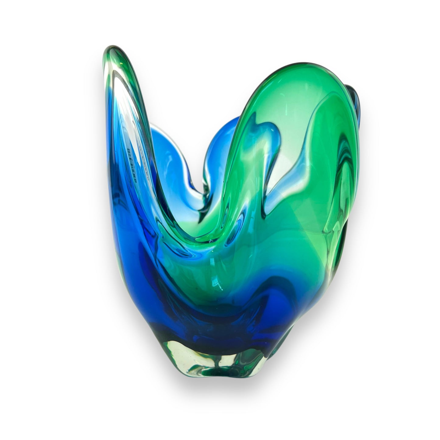 Blue and Green Art Glass handkerchief vase
