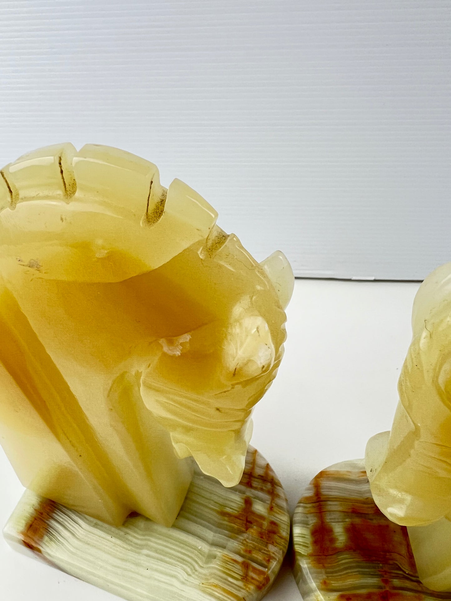 Carved Onyx Horse Head Bookends Pair