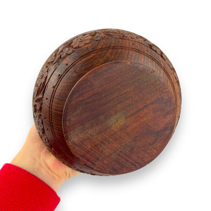Wooden flower carved skinny neck vase