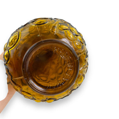 Amber Glass Decanter with Stopper – Textured Grapes & Vine Motif
