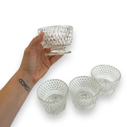Set of 5 Diamond-Cut Glass Dessert Bowls