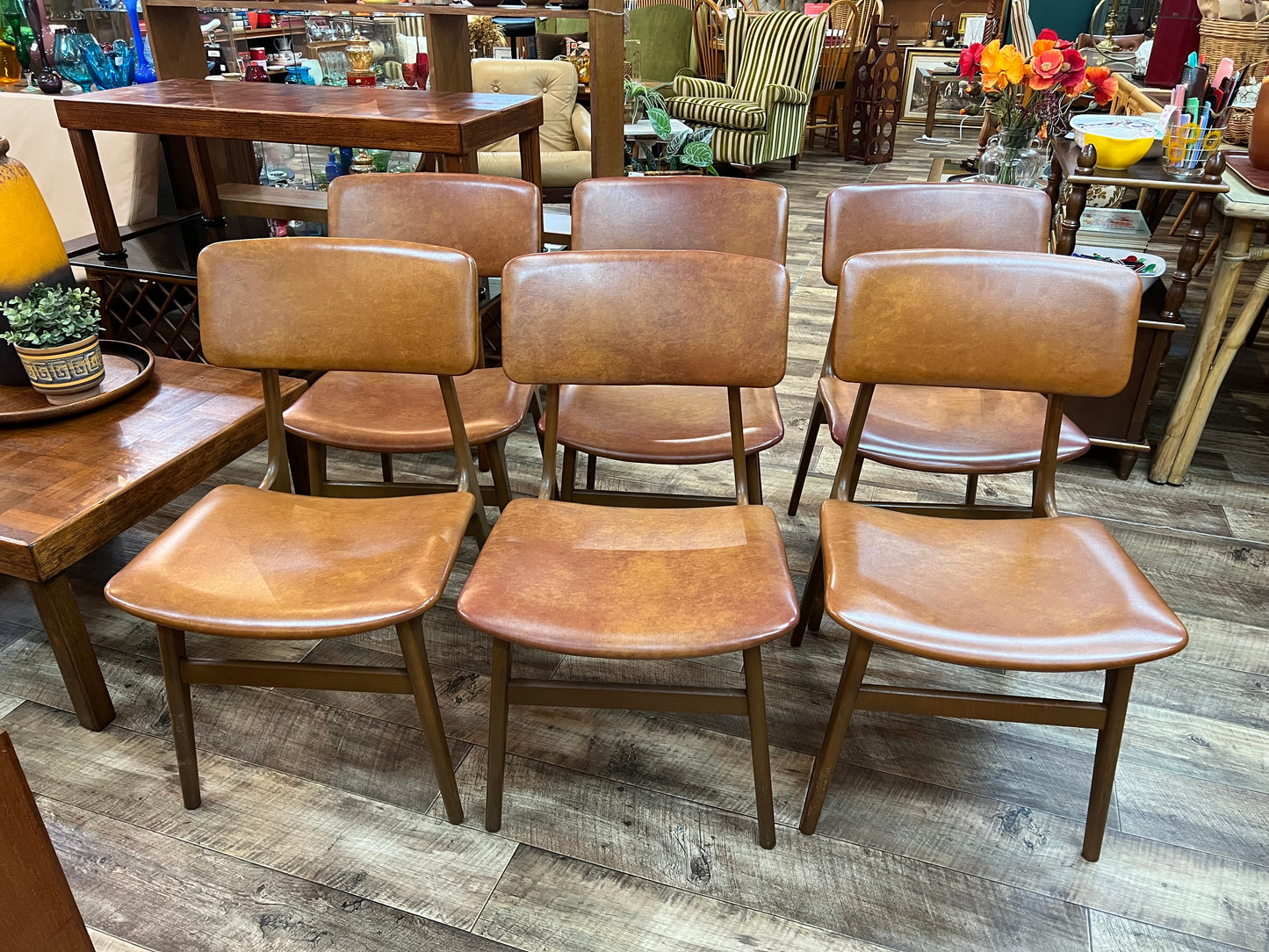 Set of 6 HiFi Mid Century Dining Chairs with brown upholstery