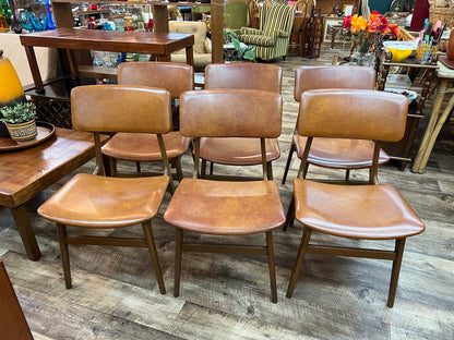 Set of 6 HiFi Mid Century Dining Chairs with brown upholstery
