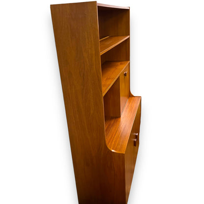 Mid-Century Teak Display Cabinet with pull down Bar section
