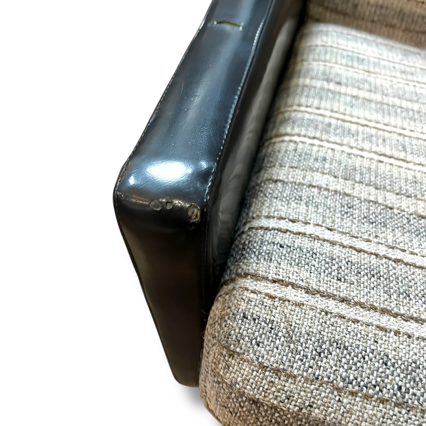 Fler ‘Flerclub’ High Back Armchair – Mid-Century Modern, Vinyl & Striped Fabric, Teak Base