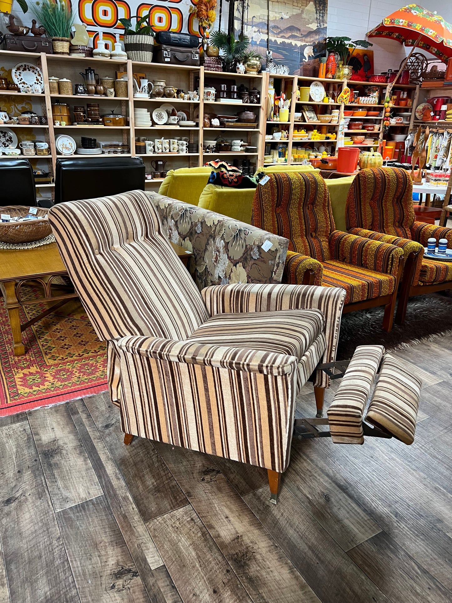 Striped Recliner Armchair with Footrest
