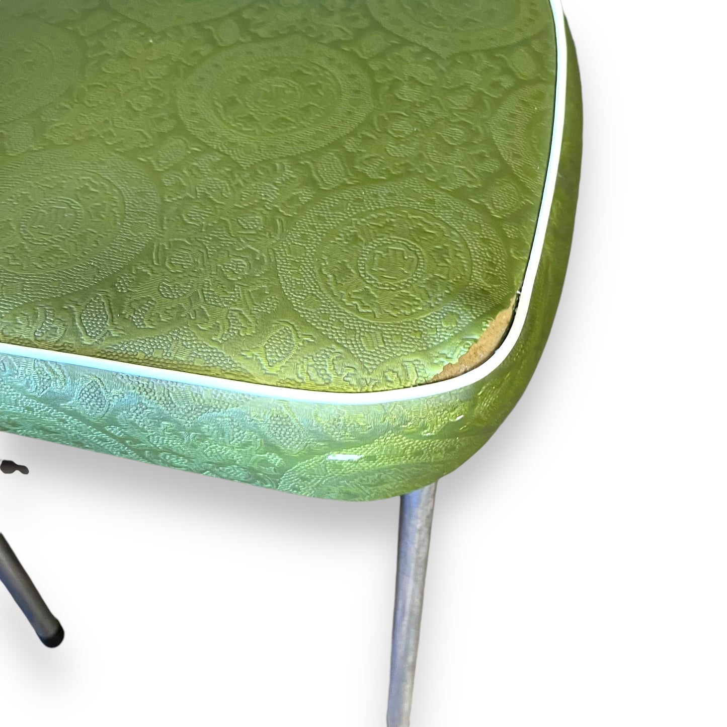 Set of 4 Vintage Green Vinyl Dining Chairs with Chrome Legs