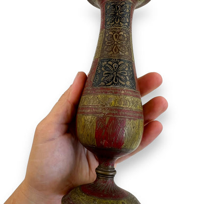 Brass Vase – Multicolored Floral Motif