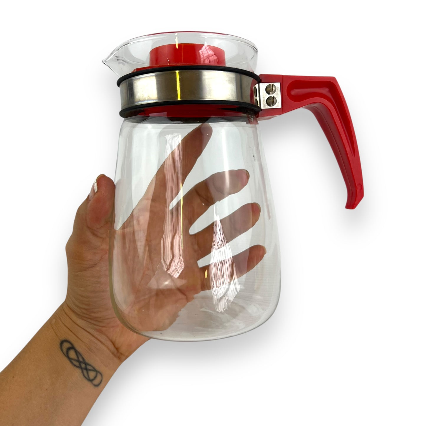 Glass jug red plastic lid & handle