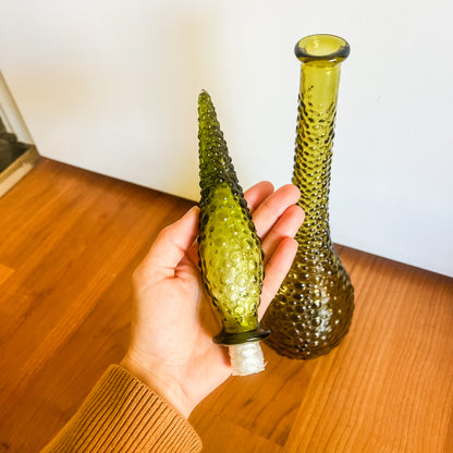 Olive Green Hobnail Genie Bottle