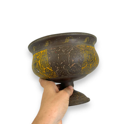 Brass flower etched rustic vase