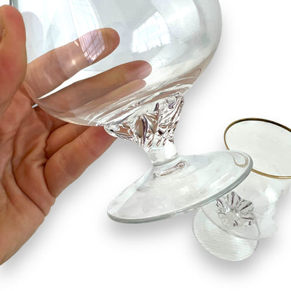Gold rim twist stem clear glass cognac glass set of 2
