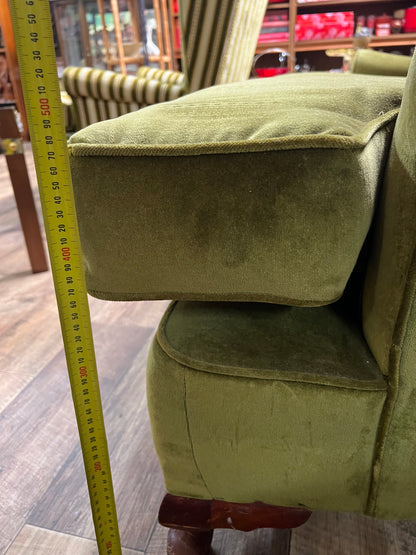 Vintage Olive Green Velvet Wingback Two Seater Lounge