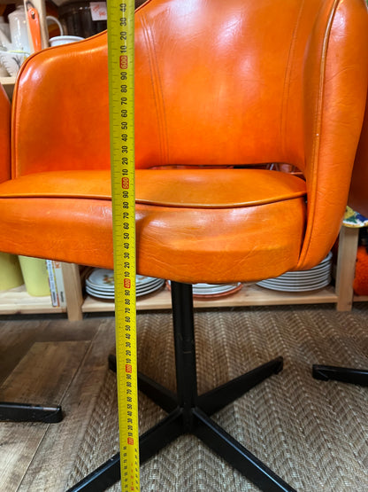 Set of 4 Retro Orange Swivel Dining Chairs