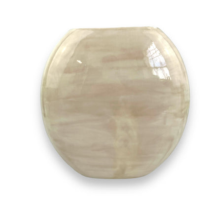Large round beige vase with Cattail Grass Design artwork