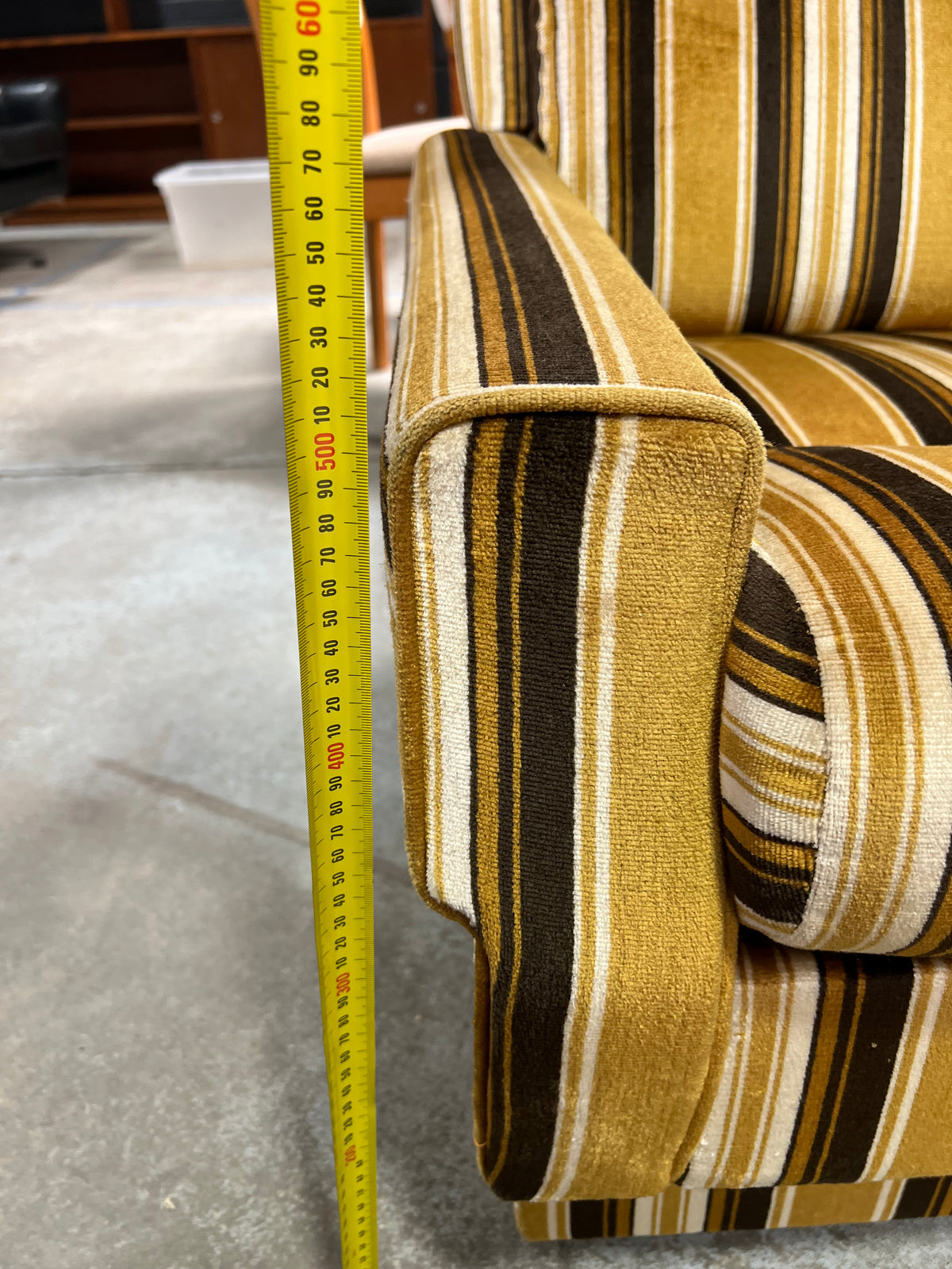 Mustard, Black & Cream Striped Velour Corner Lounge Suite