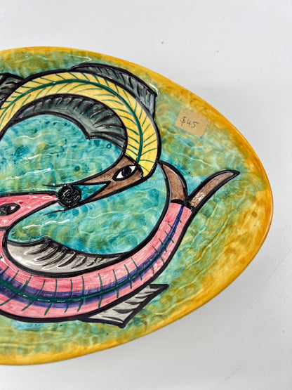 Hand-Painted Modernist Fish Ceramic Dish
