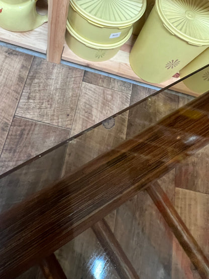 Brown Rattan/Cane Coffee Table with Smoked Glass Top