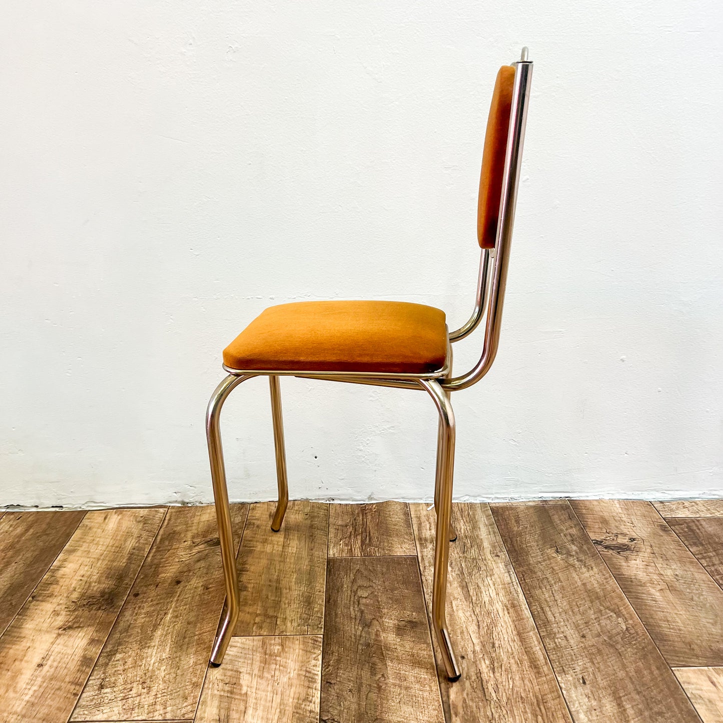 Vintage Burnt Orange Swirl Brass Chair