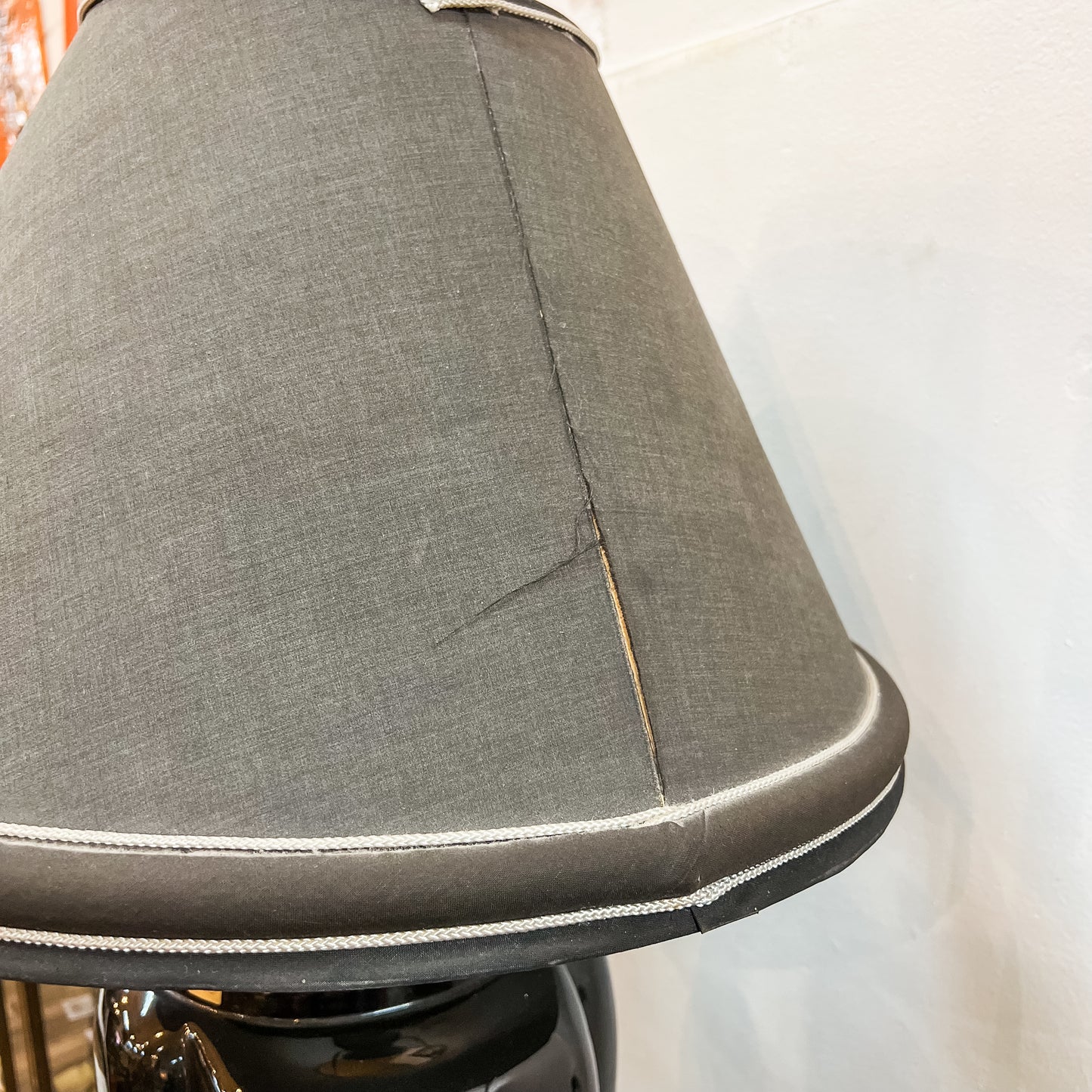 Black Glazed Ceramic Table Lamp with Grey Shade