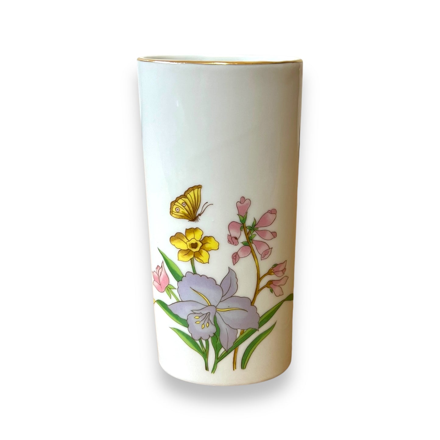 Webb Ceramic Vase with Butterfly & Floral Design – Gold Trim Accent
