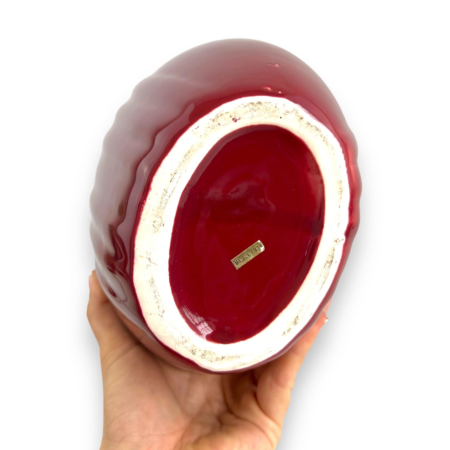 Maroon ribbed 80s ceramic vase