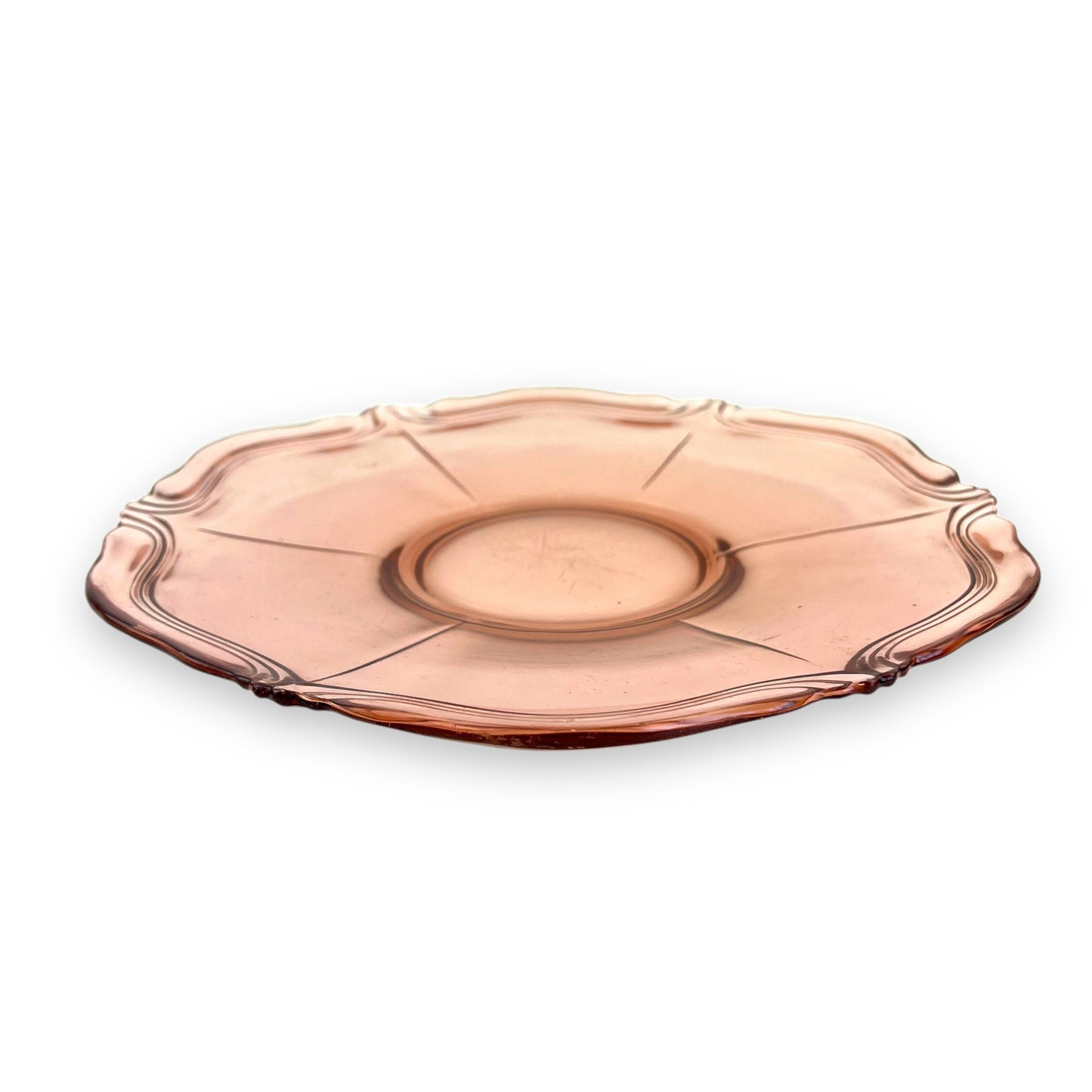 Pink Depression Glass Plate – Elegant Scalloped Edge Serving Platter