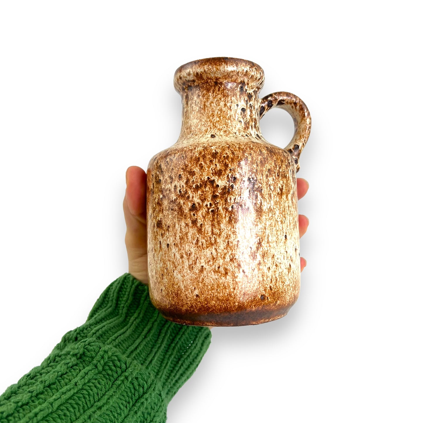 West German Vase with Handle brown speckle pattern stamped 414/16