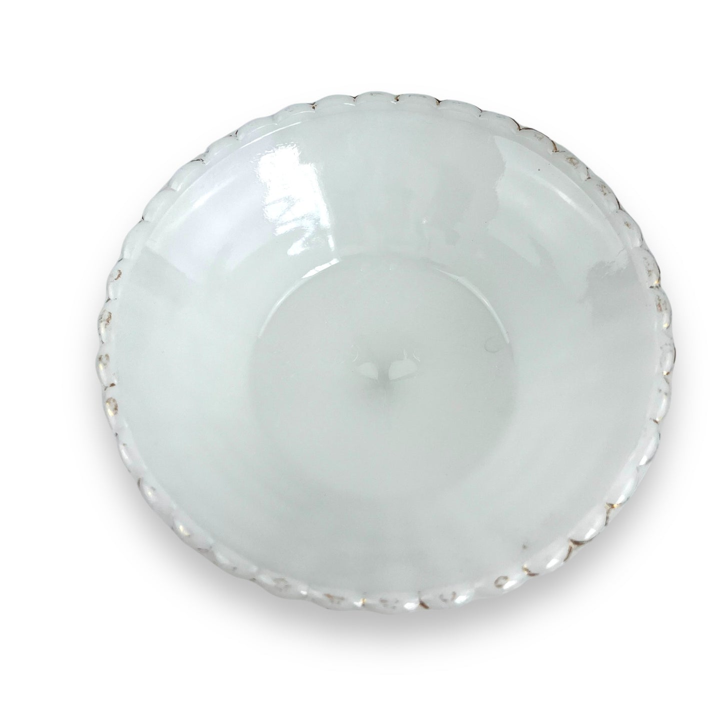Milk Glass Basketweave Pedestal Bowl w/ Floral Etching Inside