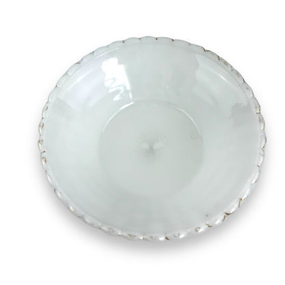 Milk Glass Basketweave Pedestal Bowl w/ Floral Etching Inside