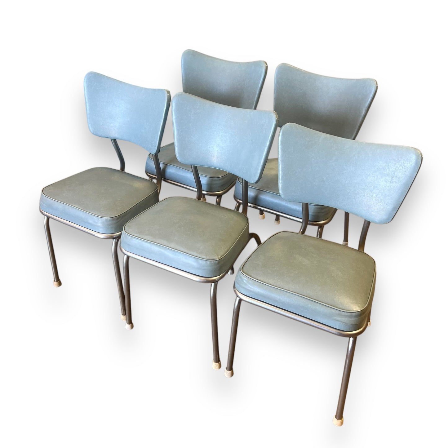 Blue Vinyl Dining Chair with Chrome Frame - Retro Mid-Century Modern Accent Chair