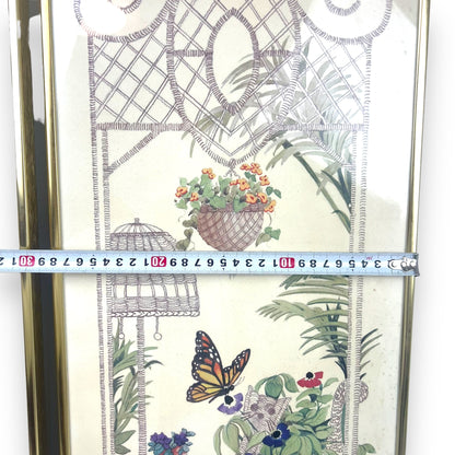 Butterfly Wicker Garden Prints x2 in brass frame