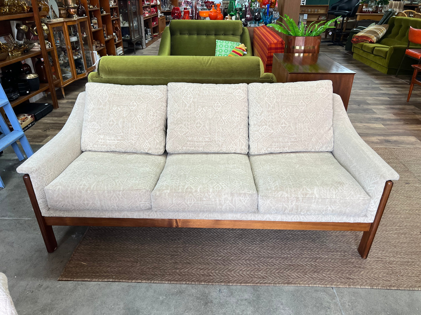 Danish Deluxe Three Seater Lounge Cream Patterned Upholstery