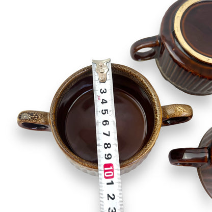 Brown Ceramic Twin Handle Ramekin Set of 4