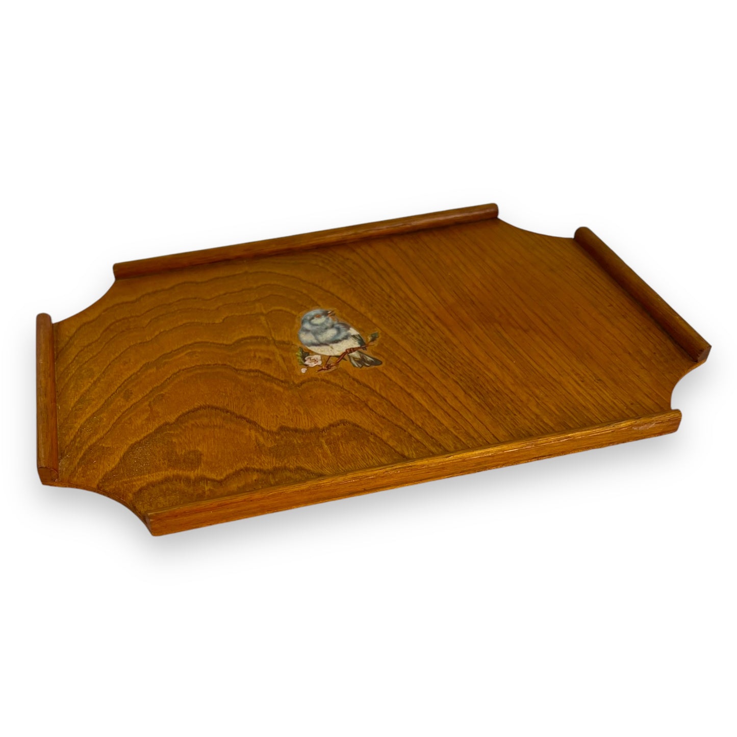 Wooden Small Tray with Bird in Center